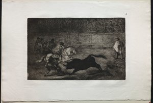 Corridas : un chevalier espagnol monté brisant des lances courtes avec l
