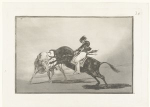 Mariano Ceballos chevauchant un taureau (La Tauromaquia)