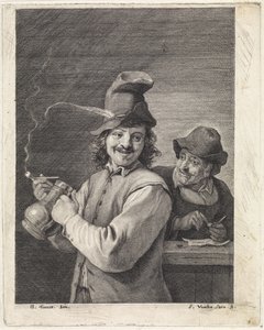 Paysans avec cruche et pipe