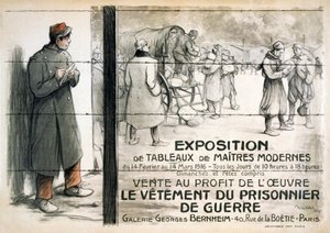 Publicité pour une exposition de peintures à vendre pour collecter des fonds pour les vêtements des prisonniers de guerre