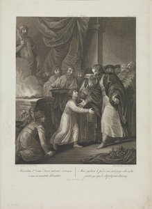 Mieszko Ier de Pologne reçoit la tonsure par Smuglewicz, Franciszek (1745-1807). Lithographie, fin du XVIIIe siècle. Collection privée
