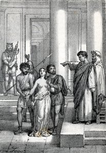 Agnès de Rome amenée nue dans les rues vers un bordel, dessin de « Misteri del Vaticano » par Franco Mistrali - Franco Mistrali