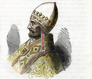 Portrait du Pape Adrien IV, dessin de Misteri del Vaticano par Franco Mistrali
