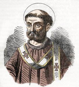 Portrait du Pape Libère (Libérius) (352-366) Gravure de «I misteri del vaticano» par Franco Mistrali 1843 - Franco Mistrali