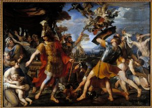 Énée et ses compagnons combattant les Harpies
