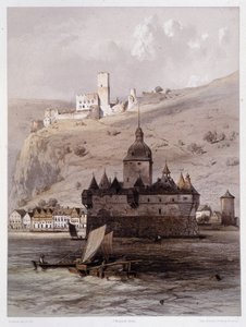 Château à Pfalz, Allemagne. Dans "Le Rhin monumental et pittoresque". Lithographies par Fourmais et Stroobant