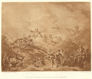Apollon préside à la danse et aux chansons (gravure) - Francois (after) Boucher