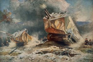 Char français de la Première Guerre mondiale de type St Chamond avançant sur les positions allemandes
