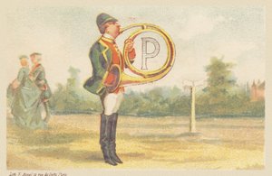 P (lettre montrée par un joueur de cor de chasse)
