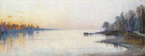 Large rivière calme au coucher du soleil, paysage du Nil