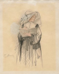 Une nonne tenant un livre et une plume - François Bonvin