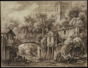 Capriccio architectural avec le moulin de Quiquengrogne près de Charenton - François Boucher