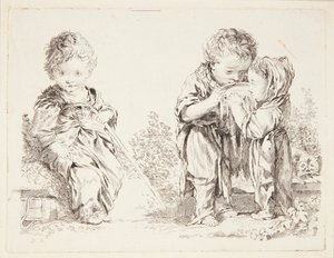 Enfant assis sur une motte de terre et Les petits buveurs de lait
