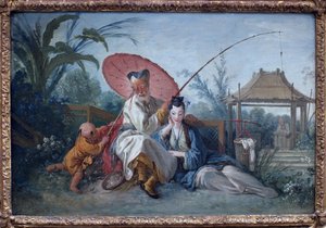 Chinoiserie. Œuvre de François Boucher (1703-1770), huile sur papier marouflé sur toile, vers 1750. Art français du XVIIIe siècle. Musée des Beaux-Arts de Rotterdam (Pays-Bas)