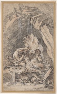 Fontaine avec deux tritons soufflant dans des coquillages - François Boucher