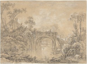 Paysage avec un pont rustique