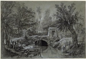 Paysage avec un ruisseau et un pont - François Boucher