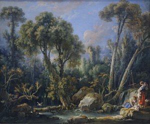 Des lavandières dans un paysage - François Boucher