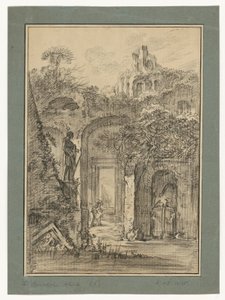Paysage de ruines romaines avec quelques personnages - François Boucher