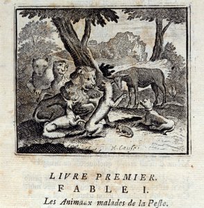 Les Animaux malades de la peste. Fables de Jean de La Fontaine (1621-95). Illustration de François Chauveau (1613-1676). Édition de 1728.
