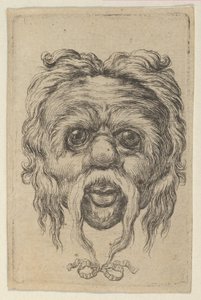 Masque avec une longue moustache attachée avec un ruban sous le menton, de Divers Masques, vers 1635-45 - Francois Chauveau