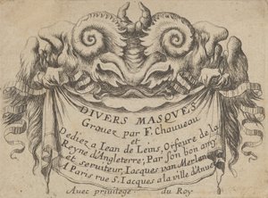 Planche de titre avec deux têtes de satyre, de Divers Masques - Francois Chauveau