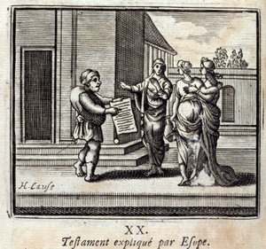 Volonté expliquée par Ésope. Fables de Jean de La Fontaine (1621-95). Illustration de François Chauveau (1613-1676). Édition de 1728. - Francois Chauveau