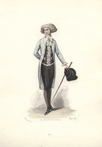 Homme élégant en manteau rayé, époque de Marie-Antoinette