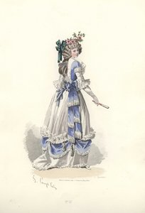 Femme en robe avec volants en ruban, époque de Marie-Antoinette