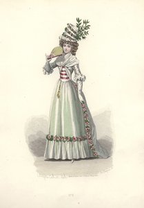 Femme en tenue ornée de fleurs, époque de Marie-Antoinette