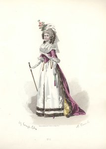Femme en tenue bordée de fourrure, époque de Marie-Antoinette.