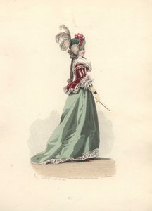 Femme en veste et jupe, époque de Marie-Antoinette