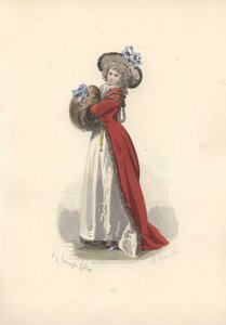 Femme avec grand manchon en fourrure, époque de Marie-Antoinette