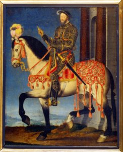 Portrait de François Ier à cheval par François Clouet (c. 1510 - 1572). Musée des Offices, Florence (détail)