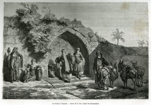 La fontaine à Nazareth. Gravure par E. Zier, pour illustrer l