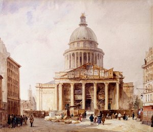 Vue du Panthéon en construction à Paris depuis la rue Soufflot