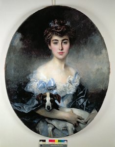 Jeune femme avec un chien - Francois Flameng