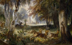 Chasse du prince de Wagram, La poursuite, aquarelle de François Gabriel Guillaume Lepaulle (1804-1886)