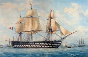 Le navire Montebello, par François Roux (1811-1882), aquarelle, France
