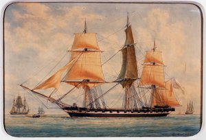 La corvette La Favorita, aquarelle de François Roux (1811-1882), France