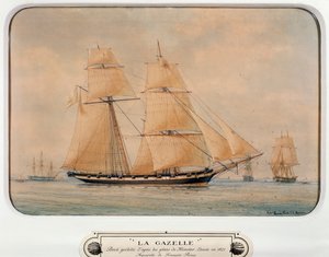 La goélette La Gazelle, par François Roux (1811-1882), aquarelle, France