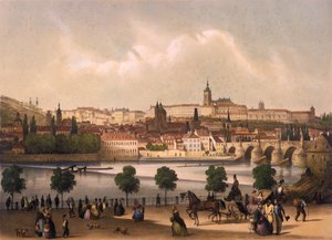 Vue du Petit Quartier et du château de Prague Hradcany, vers 1845
