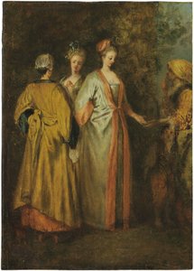 La diseuse de bonne aventure (huile sur panneau) - Francois Louis Joseph (attr. to) Watteau