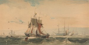 Navires sur la Medway, Kent - Francois Louis Thomas Francia