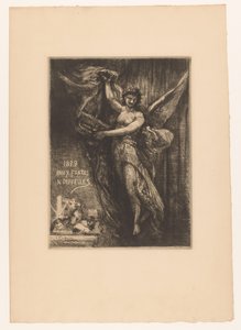 Page de titre avec ange et presse à imprimer - Francois Nicolas Chifflart