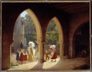 Madame Élisabeth de France (1764-1794), sœur de Louis XVI assistant à la distribution de lait dans sa maison de Montreuil près de Versailles. Peinture par François Richard Fleury (1777-1852). Versailles, musée du château - Francois Richard Fleury