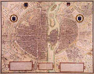Carte de la ville de Paris en 1540-1555 dite de la tapisserie. Gravure par François Roger de Gaignières - Francois Roger de Gaignieres