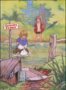 Le canard les a pris un par un sur son dos, de Hansel et Gretel publié par Blackie & Son Limited, vers 1940