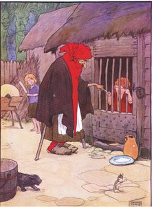 La vieille femme enferma Hansel dans une étable, de Hansel et Gretel publié par Blackie & Son Limited, vers 1940