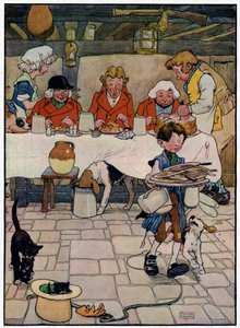 Trois joyeux chasseurs (lithographie en couleur) - Frank Adams